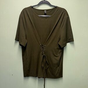 Womens Green Blouse with front tie detail